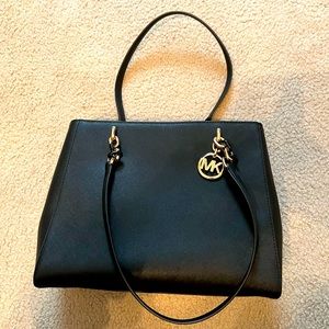 Black leather Michael Kors tote with chain link detail; great condition!